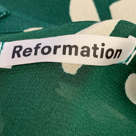 REFORMATION Size 0 Green White Viscose Abstract A-Line Dress - Picture 5 of 6